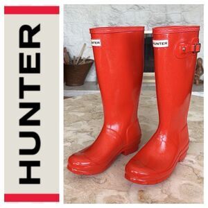 Hunter Tall Rubber Boots Clementine Orange Silver Speckles